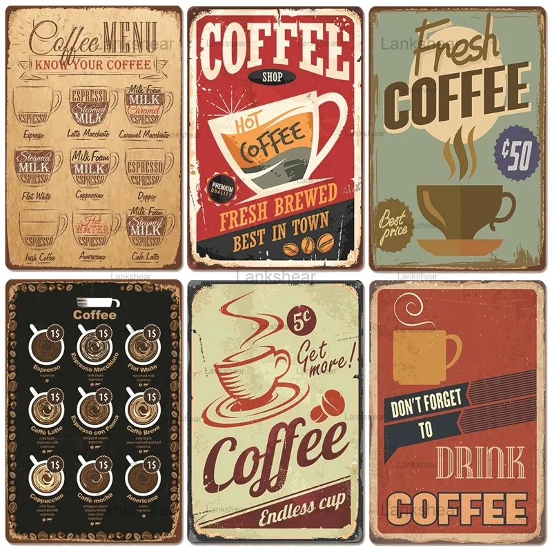 

Fresh Coffee Vintage Art Plaque Metal Tin Sign Retro Drink Coffee Posters Cafe Shop Restaurant Bar Pub Club Home Room Decoration