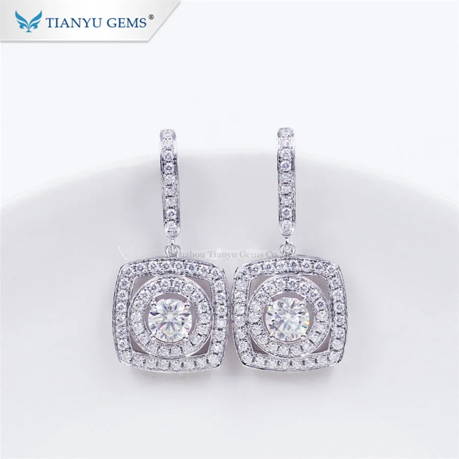 Tianyu драгоценные камни чистое 10k белое золото moissanite алмазные серьги для