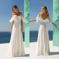 beach a line chiffon wedding dresses spaghetti straps floor length backless pleats wedding dress bridal gowns robe de mariee