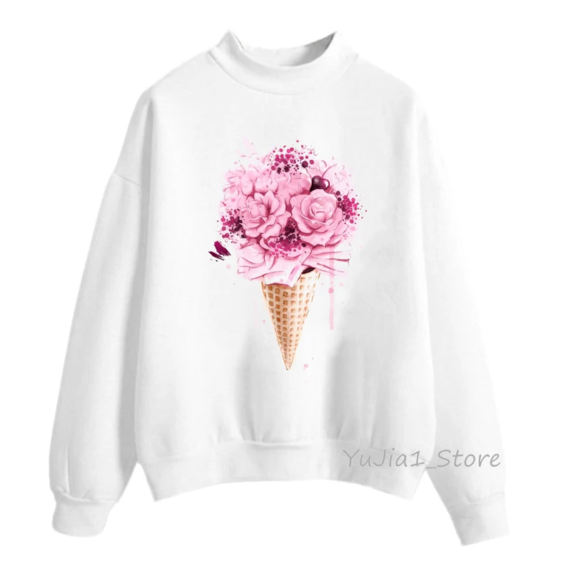 

Pink flowers ice cream print kawaii hoodies women autumn clothes winter women’s sweatshirt tumblr tracksuit turtleneck