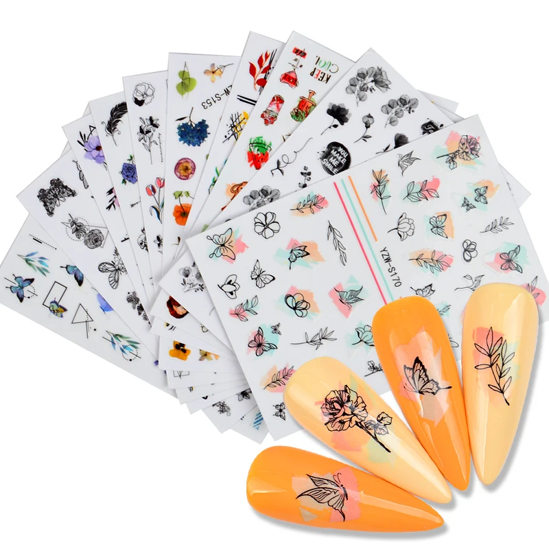 

1 шт. наклейки для дизайна ногтей цветы Переводные картинки с бабочками Лист 3D клей Бабочка Слайдеры для украшения для ногтей маникюр