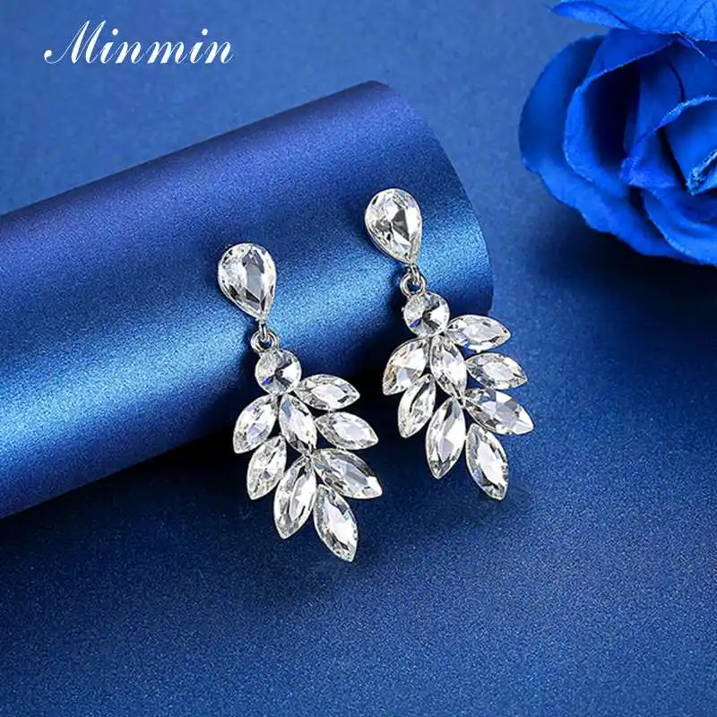 Minmin листьев Форма серебро Цвет с украшением в виде кристаллов гребень Серьги