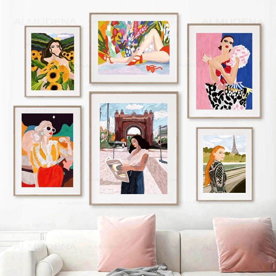 

Fashion Girl Wolf Monstera Watercolor Abstract Wall Art Canvas Painting Posters And Prints Pictures For Living Room Home Decor