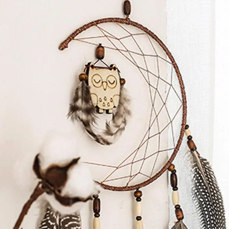 Подвесной Ловец снов с перьями деревянная сова Настенный декор подвесное