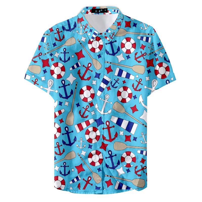 Летняя быстросохнущая Повседневная рубашка с принтом якорей для вечеринок 2019 |