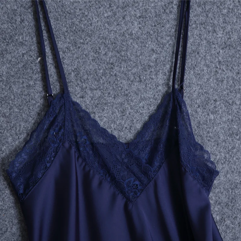 

Casual Pijamas Suit Faux Silk Satin Summer Women Pajamas Set Sexy Lace Trim V-Neck Robe Sleepwear Suit Loose Pyjama Pour Femme