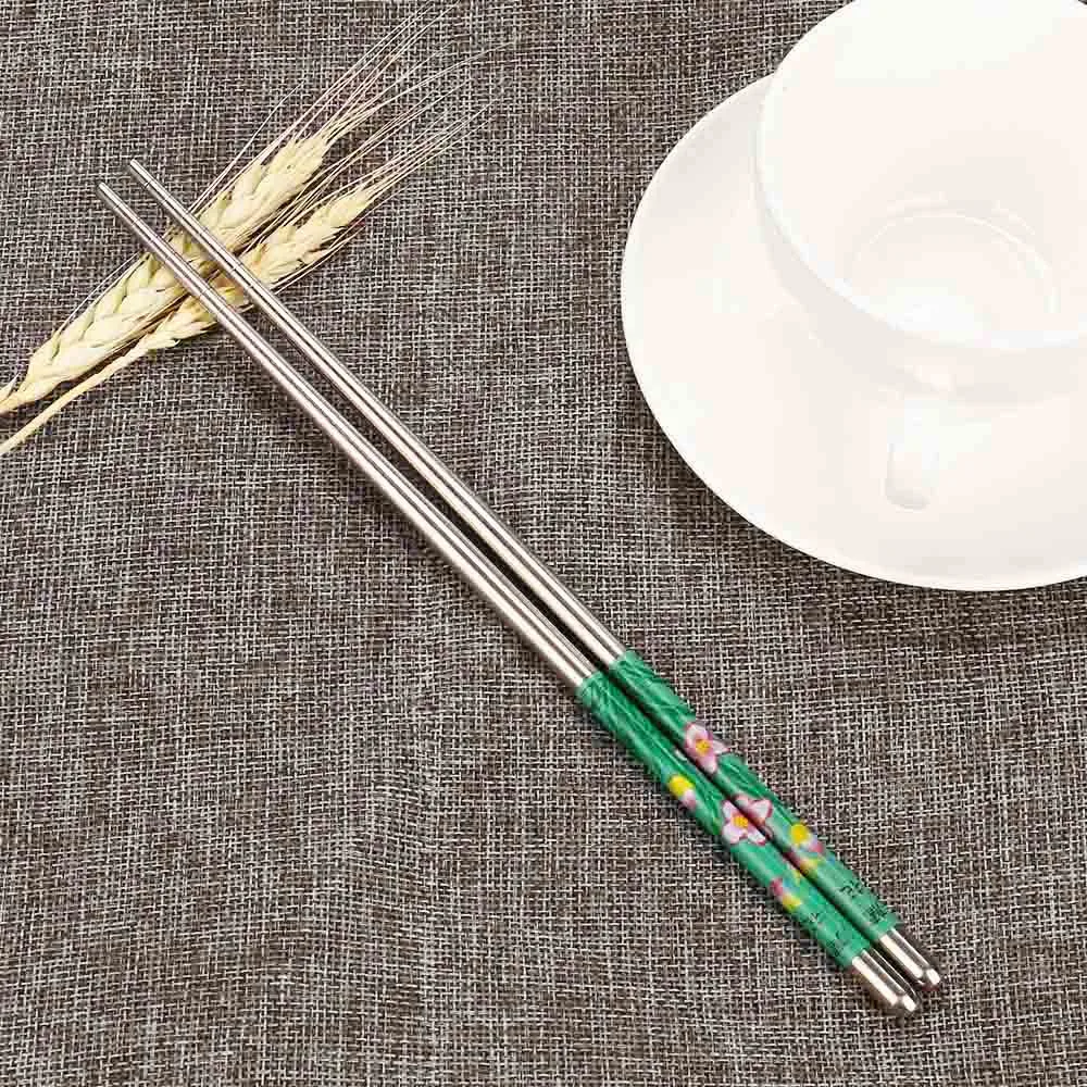 

Tableware 1pair Reusable Chopsticks Chinese Length White Flower Pattern Stainless Steel Chopsticks Pair New Palillos Chinos D4