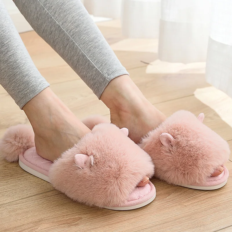 

Winter Home Slippers Women's Home Warm Short Plush Non-slip Thick Bottom Shoes Woman Soft Indoor Shoes for Female