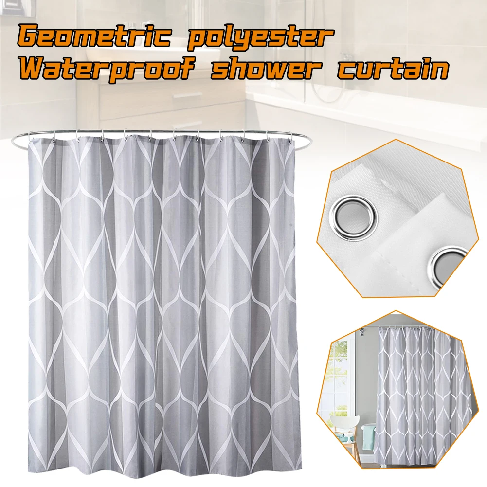 

High Quality Polyester Shower Curtain Simple Strip Pattern Washable Waterproof Bathroom Curtain with 12 Hooks for Home Bathroom
