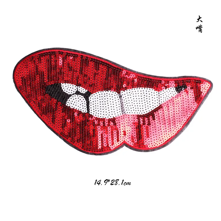 Красные рот губы Блестки бусины нашивки для одежды DIY Стразы Вышивка Аппликация