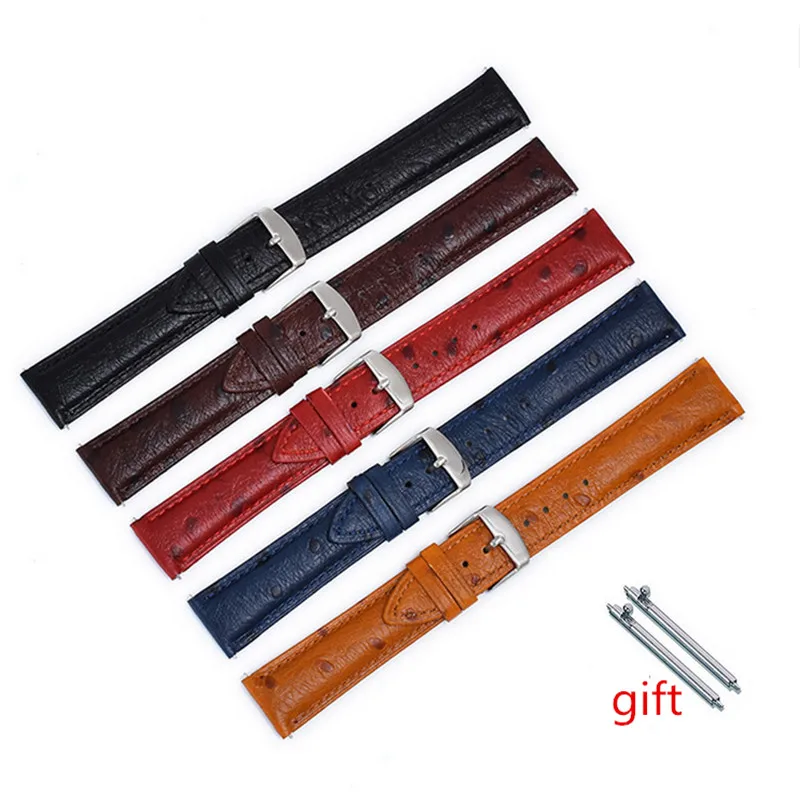 Wholesale 10Pcs/Lot 18mm 20mm 22mm Genuine Cow Leather Ostrich grain Watch Band Watch Straps Wrist Watch Part New -20201015