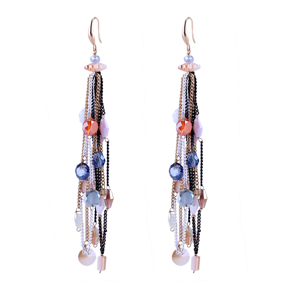 Женские серьги с кристаллами позолоченные сережки Крючки ручной работы бусинами