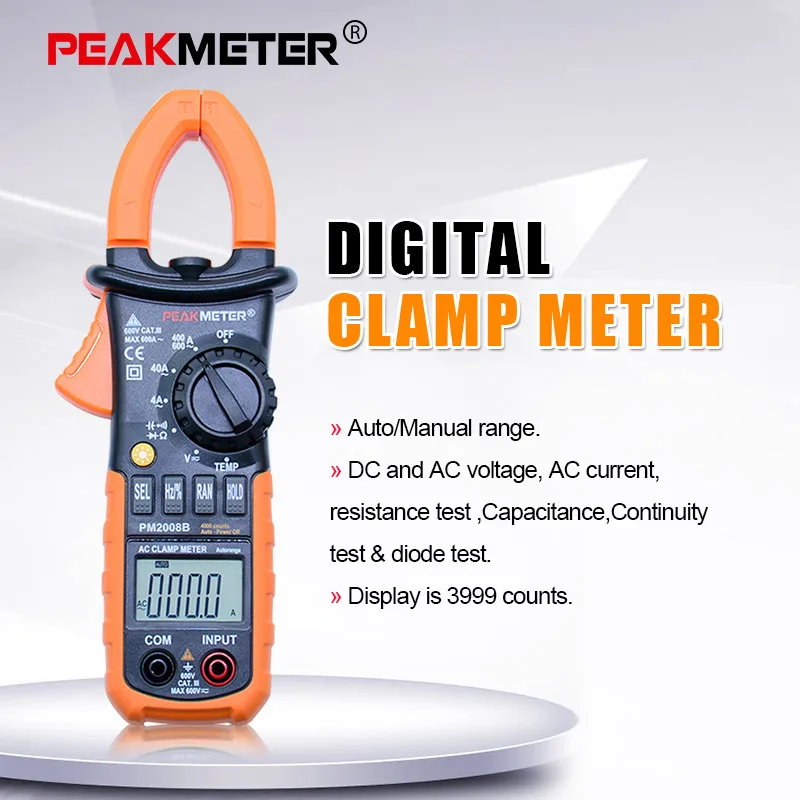 PEAKMETER PM2008B Профессиональный автоматический цифровой ac Амперметр зажим metro равный 4000 отсчетов