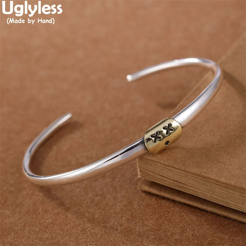 

Uglyless Solid 990 Full Silver Glossy Silver Bangles for Women Gold Bronze Face Open Bangles Instagram Style Fashion Jewelry