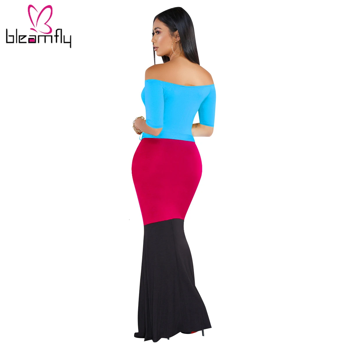 2019 Женское Платье макси с открытыми плечами и вырезом лодочкой рукавом средней