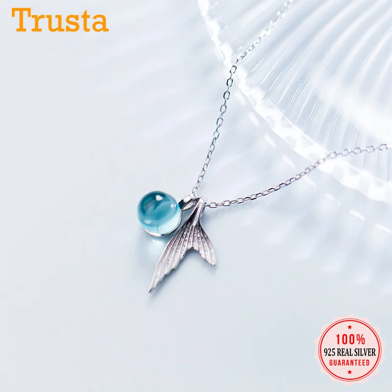 Trusta 100% Стерлинговое Серебро 925 пробы стильное простое ожерелье с хвостом русалки