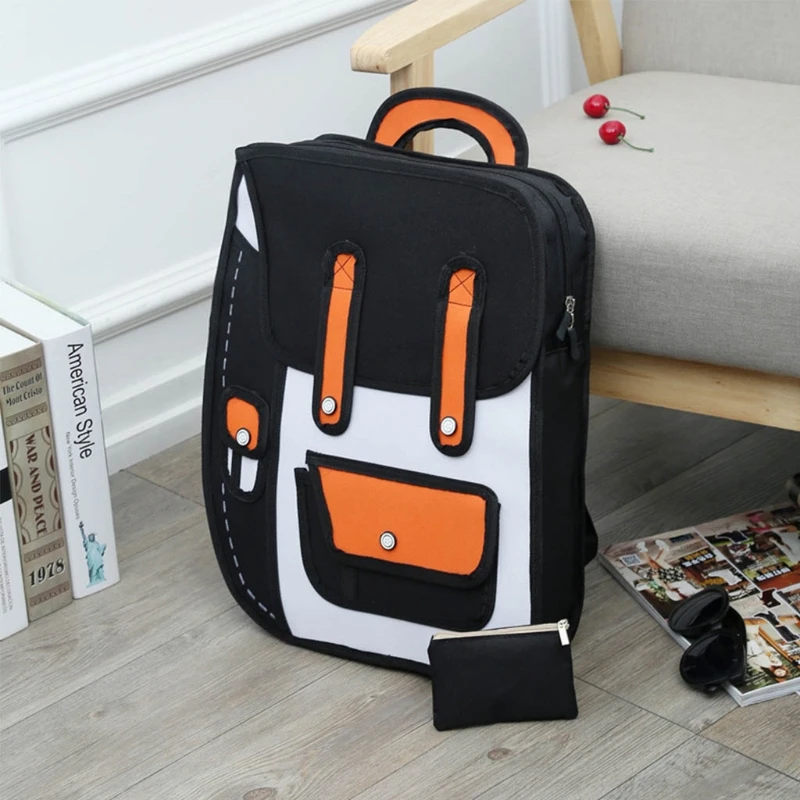 

3D Jump Style 2D Drawing From Cartoon Paper Backpack Shoulder Bag Comic Bookbag 20CA