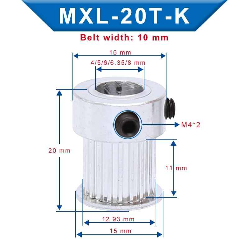 

2 шт. шкив MXL-20T диаметр Размер 4/5/6/6.35/8 мм ременный шкив слот Ширина 11 мм матч с Ширина 10 мм по методу-зубчатый ремень для 3D-принтеры