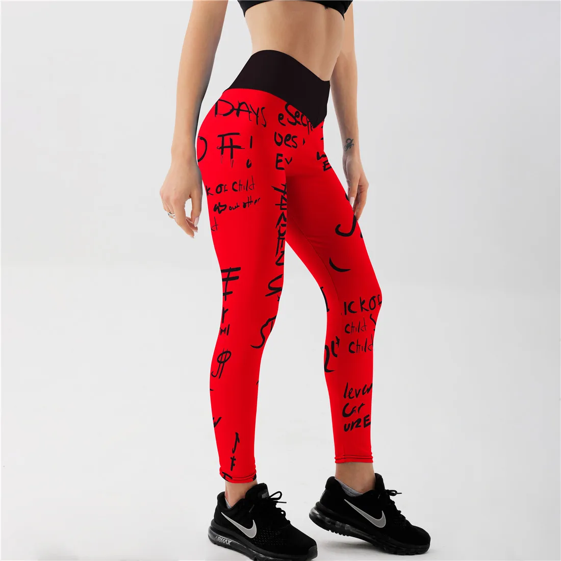 Qickitout High Waist Elastic Workout Leggings Women Slim Fitness Fashion Letter Print Leggings for Gym Sport Running Europe Size spanx leggings