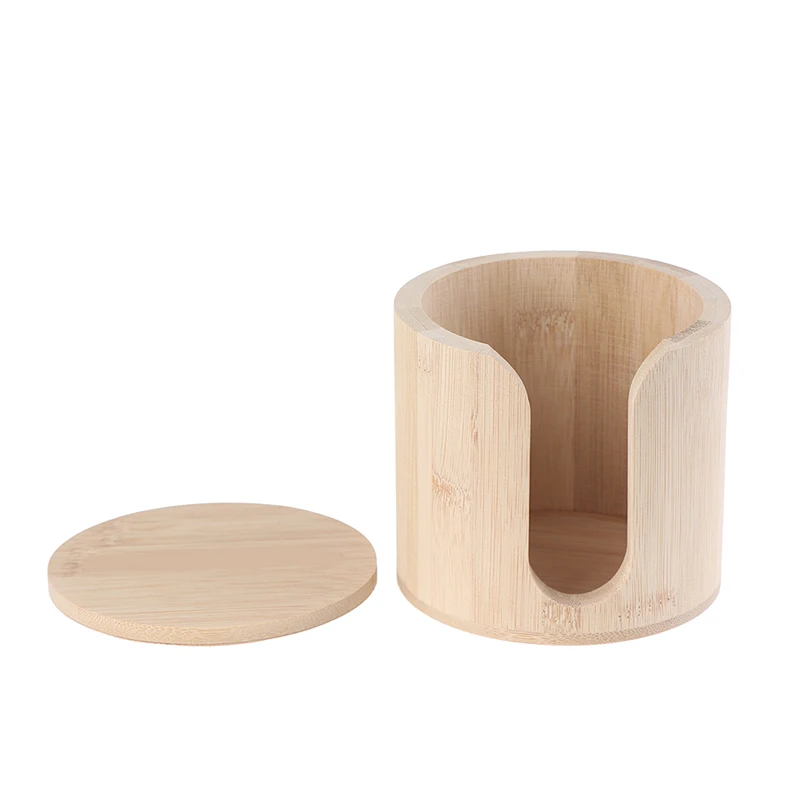 Wood Cosmetic Makeup Cotton Pad Organizer Container Storage Box For Makeup Remover Cotton Pads Round Storage Box Container