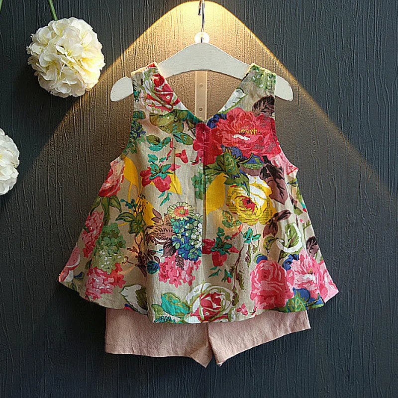2020 New Girl Sling Skirt Bow Print Floral Children's Clothing Cute Flower to Knee Princess Party Dress + Pants | Детская одежда и