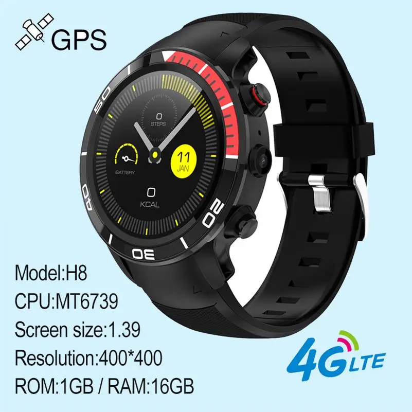 Black red 696 H8 4G сетевой звонок умные беспроводные Часы wifi Поддержка Nano SIM карты gps Обнаружение сердечного ритма мульти-спортивный режим смарт часы - Цвет: Black red