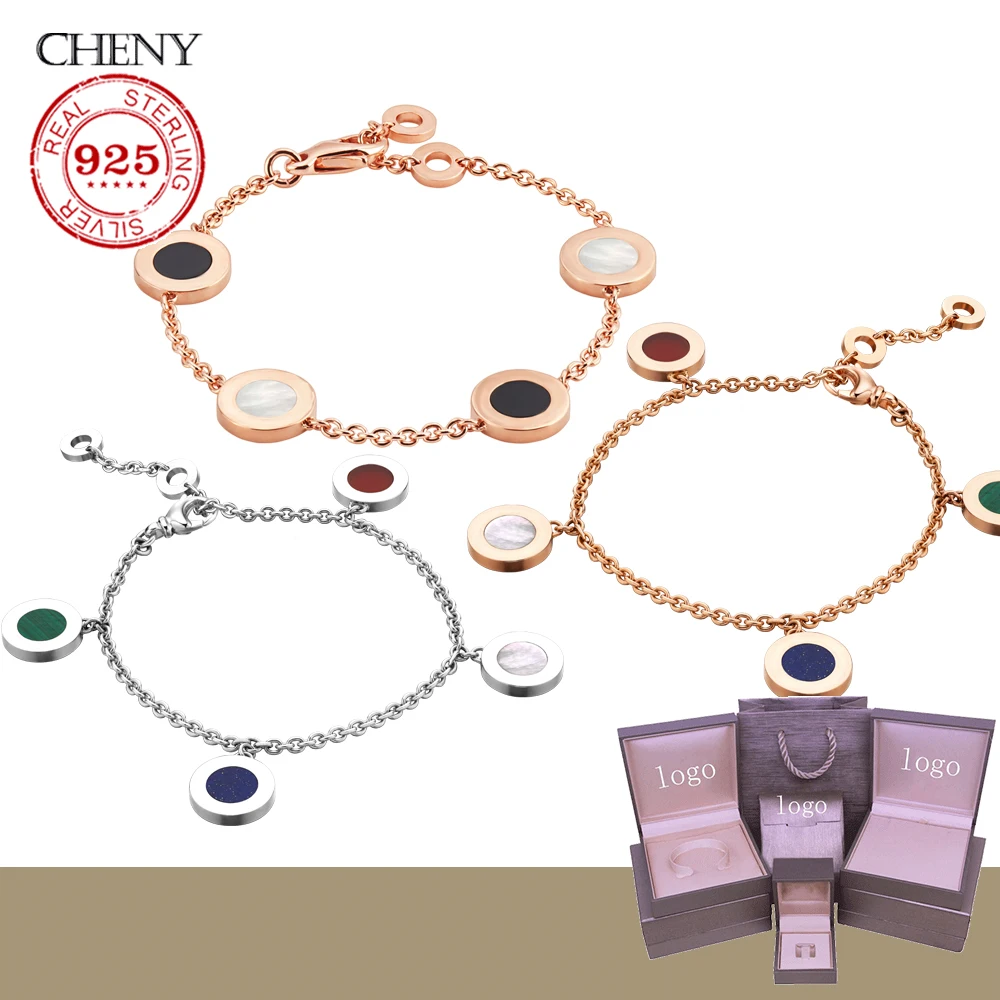 

luxury bracelet set classic trendy style rose gold cuff chain Double-sided black and white colorful shell for women