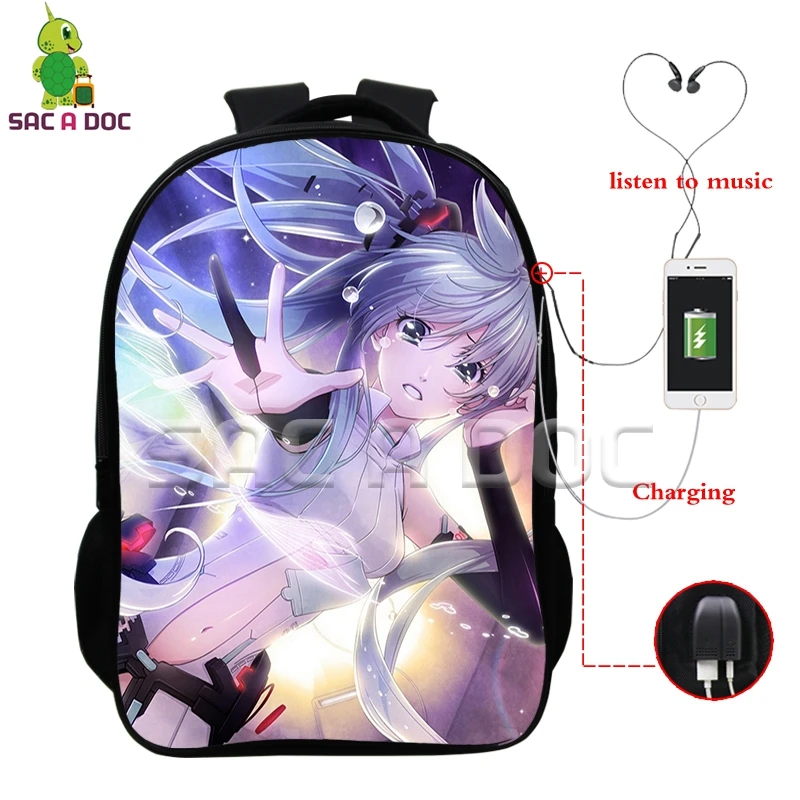 23 Многофункциональный рюкзак VOCALOID Hatsune Miku, зарядка через usb, разъем для наушников, для ноутбука, для подростков, мальчиков, девочек, школьные рюкзаки для косплея - Цвет: 23