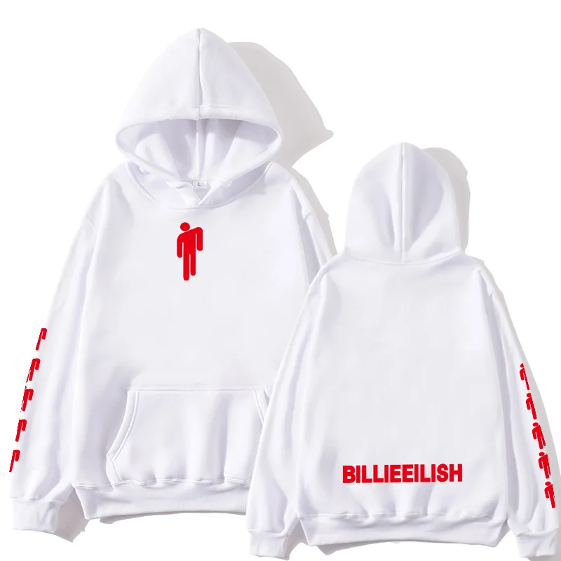 white Новая популярная толстовка с капюшоном Billie Eilish Mannen Zwarte Katoenen, толстовка с капюшоном Paar Billie Eilish, теплая толстовка с капюшоном для дома/manne - Цвет: white