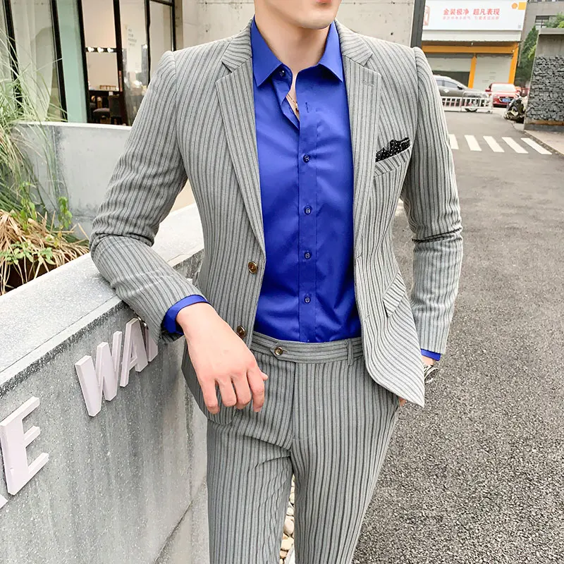 Новый британский полосатый мужской костюм со штанами с Боковым Разрезом деловое