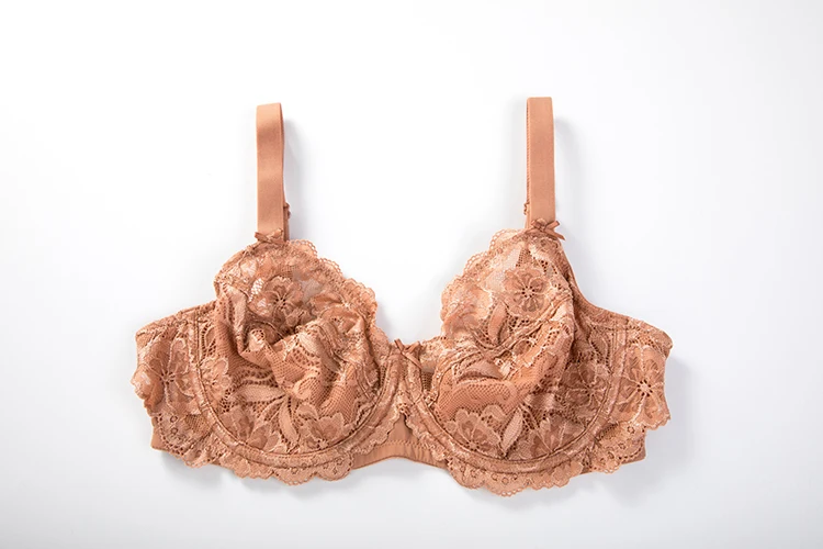 Женский бюстгальтер на косточках из тонкой ткани с цветочным кружевом