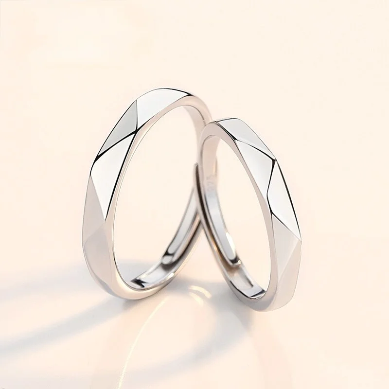 

2021 S925 Silver Sterling Silver Rhombus Ring Geometric Open Adjustable Couple Rings Wedding Engagement Fine Jewlery Lovers Gift