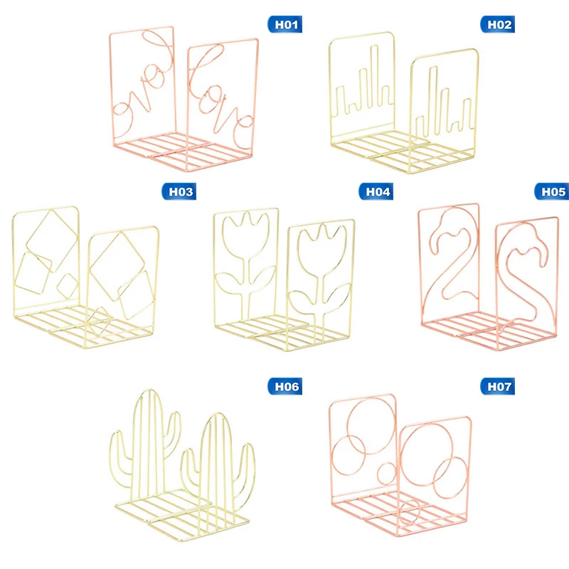 

2Pcs Creative Cactus Shaped Metal Bookends Book Support Stand Desk Organizer Storage Holder Shelf Geometric Book Stand Bookshelf