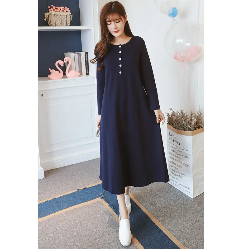 Платья для кормления на пуговицах беременных осенняя одежда Длинные платья