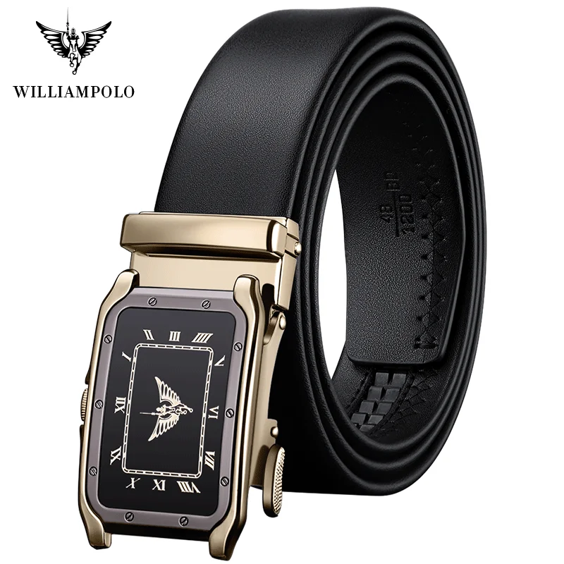 WILLIAMPOLO Men's  leather Brand Belt Men Top Quality Genuine Luxury Leather Belts for Men Strap Male Metal Automatic Buckle