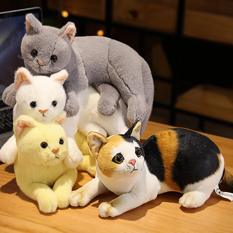 Hot 4 Styles Stuffed Lifelike Tricolor Cats Plush Toy Simulation Cute Cat Doll Animal Pet Toys For Children Home Decor Baby Gift