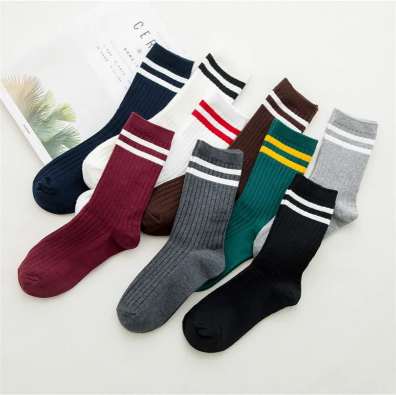 Funny Cute Japanese High School Girls Cotton Loose Striped Crew Socks Colorful Women Sox Harajuku Socks