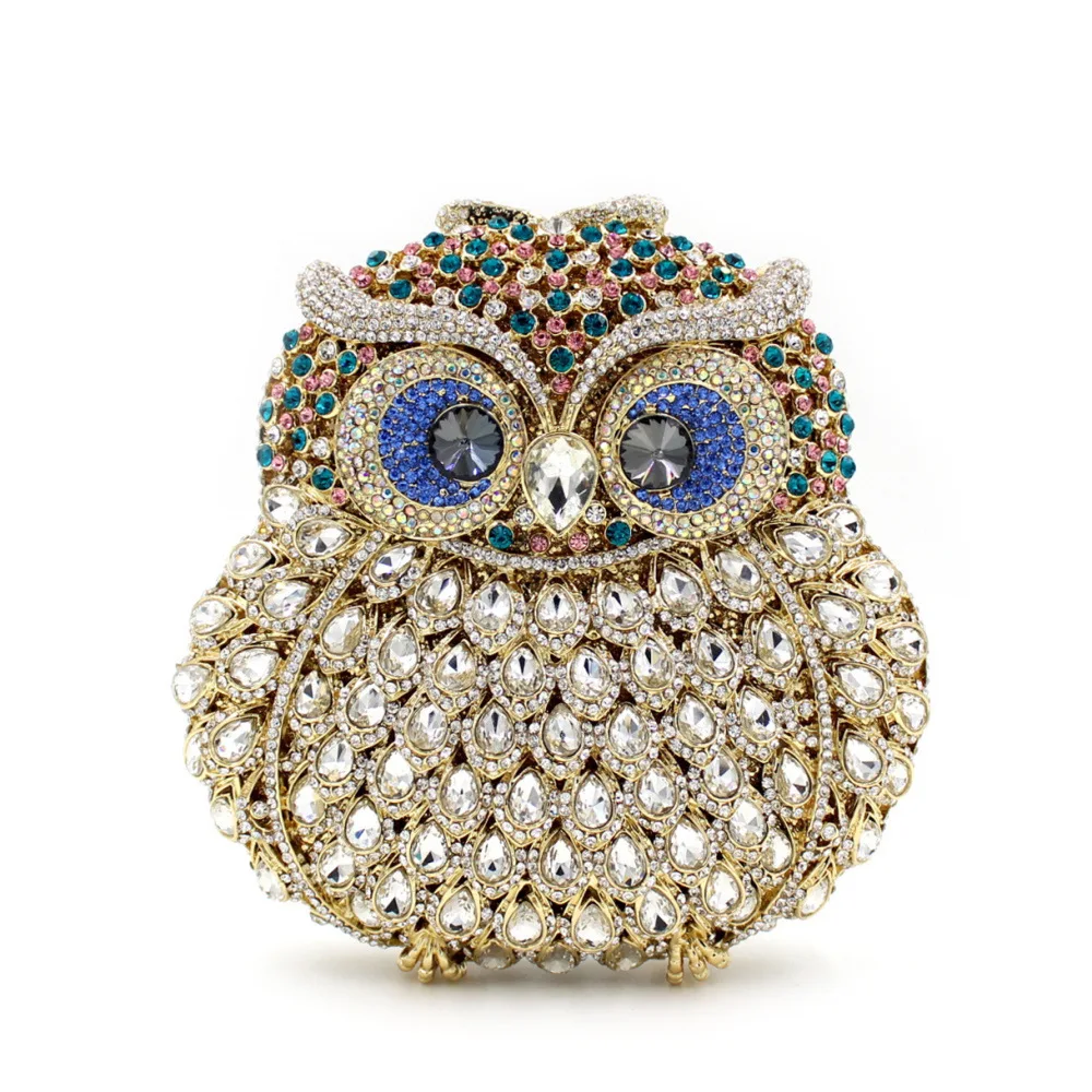 

Ladies clutch satchels 2020 new simple owl rhinestone bag wispy metal cute portable simple crystal dinner bag diamond bag