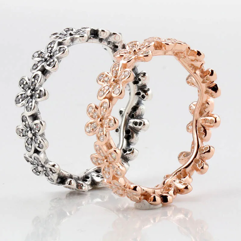 

Original Rose Pave Dazzling Daisy Rings With Crystal For Women 925 Sterling Silver Ring Wedding Party Gift Fine Europe Jewelry