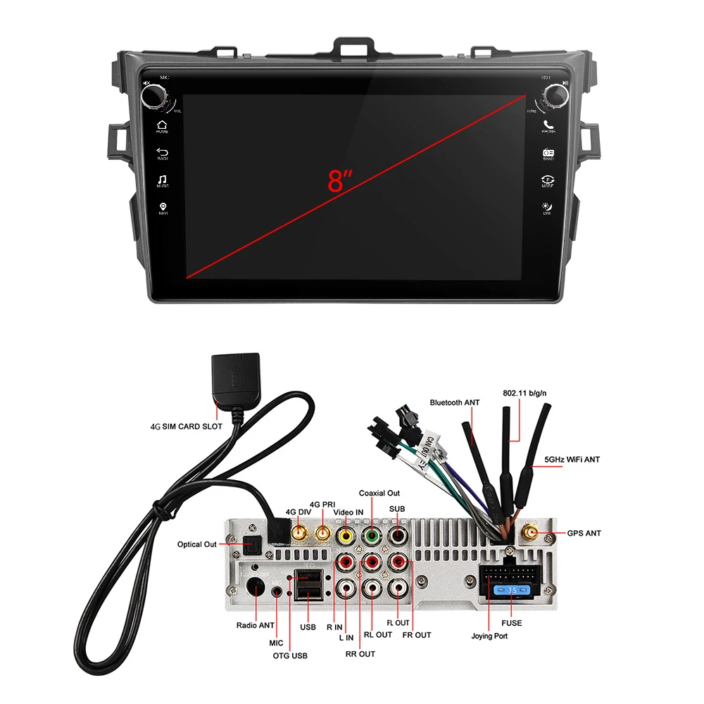 

JOYING 8"Android 10 Car Radio 2 din Multimedia Audio Carplay For Toyota Corolla E140/150 2008 2013 Support DVR Rear View Camera