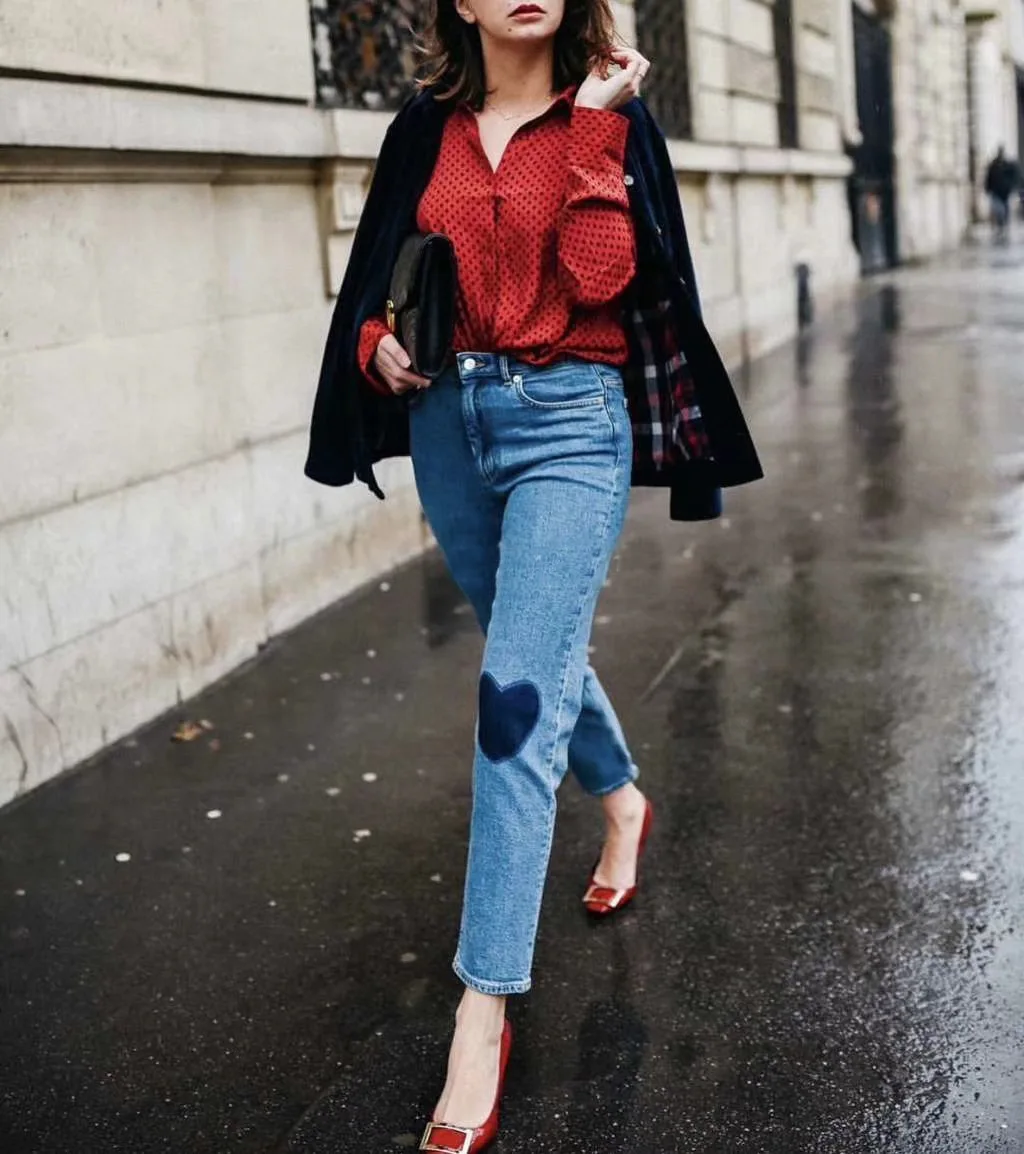 

Early spring 2021 French double knee love stick Octopus same love denim pants