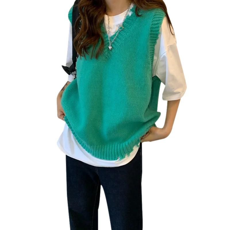 Пуловер с V-образным вырезом вязаный жилет Женская Осенняя Корейская версия