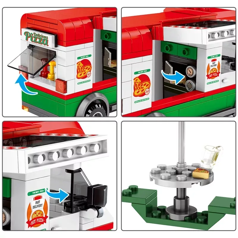 

SEMBO 240PCS+ City Pizza Takeaway Car Model Building Blocks DIY Mobile Dining Vehicle Assembled Bricks Set for Kids