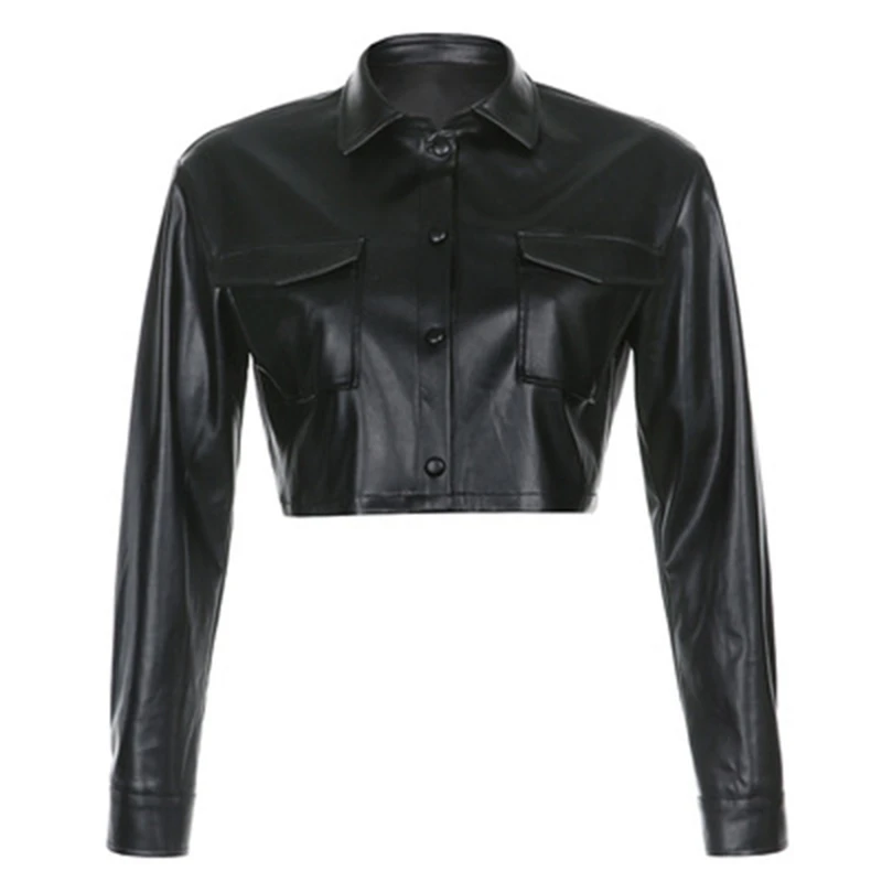 Куртка женская укороченная из искусственной кожи, черная винтажная элегантная верхняя одежда в стиле Харадзюку, модное тонкое пальто в сти... от AliExpress WW