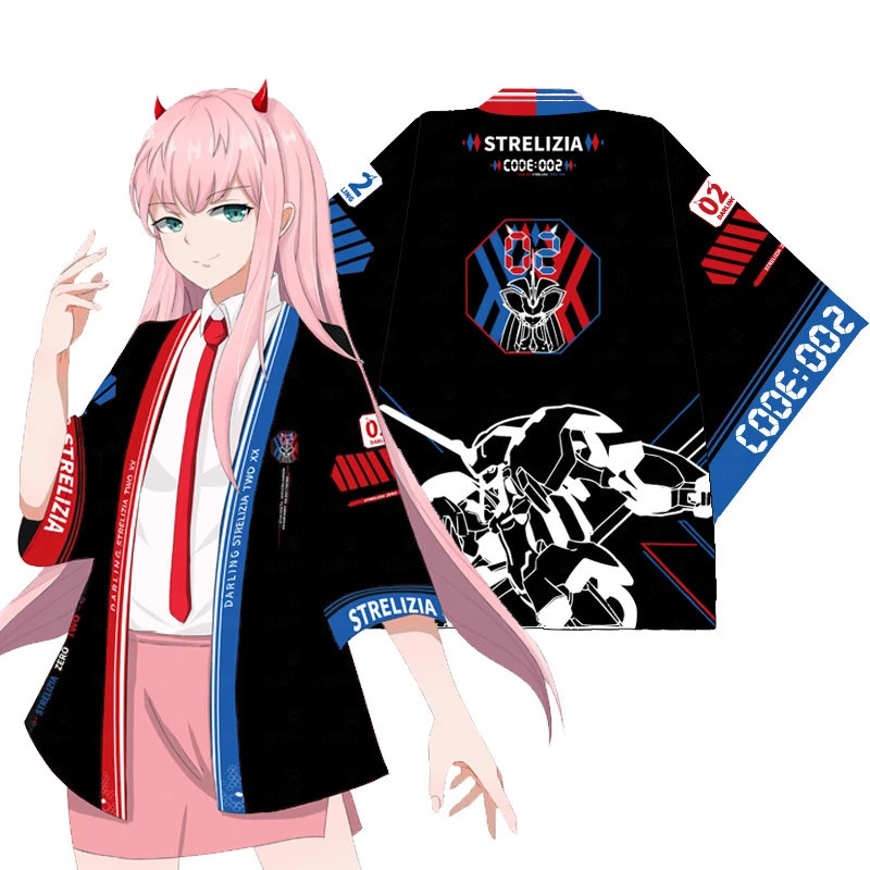 

New Anime DARLING In The FRANXX Zero Two Hiro Cosplay Costumes Kimono Strelizia Cloak Haori Teens Casual Cardigan Jacket Coat