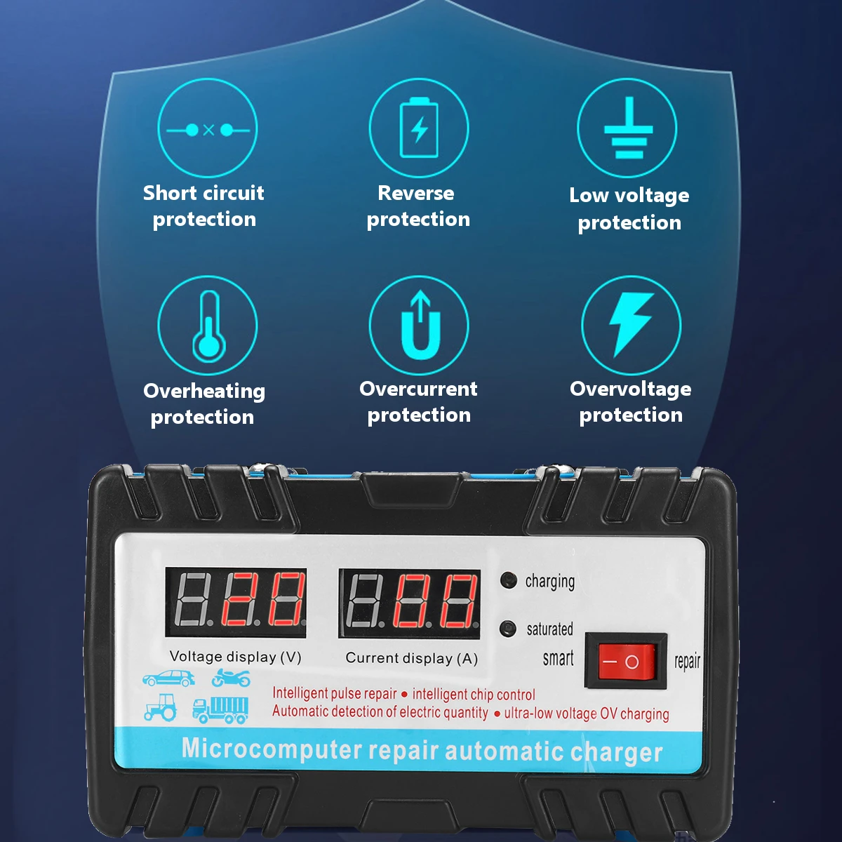 smart battery charger 12v24v automotive battery charger 6 400ah 42a trickle smart pulse repair for car truck boat motorcycle free global shipping