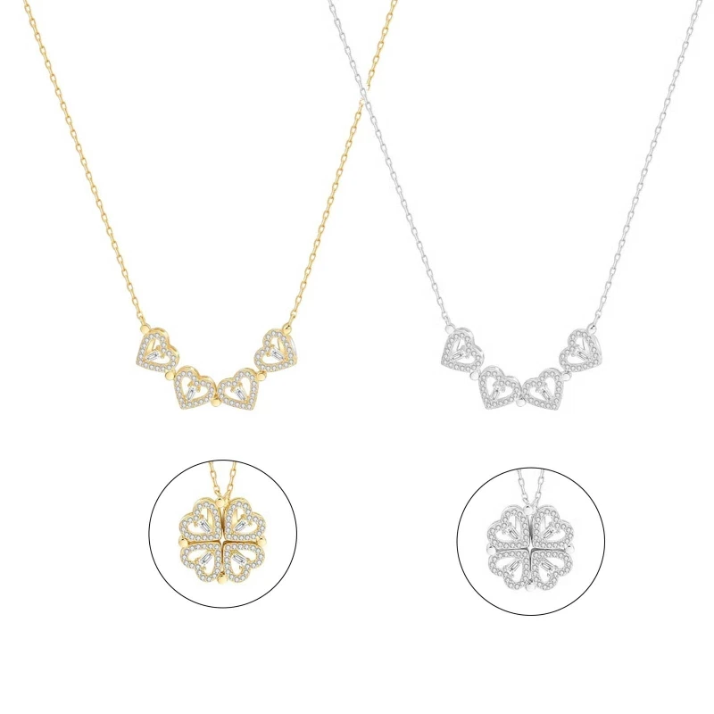 

Цепочка с подвеской в виде сердца, четырехлистного клевера, с магнитным кулоном для женщин и девушек, модная циркониевая, L5YB
