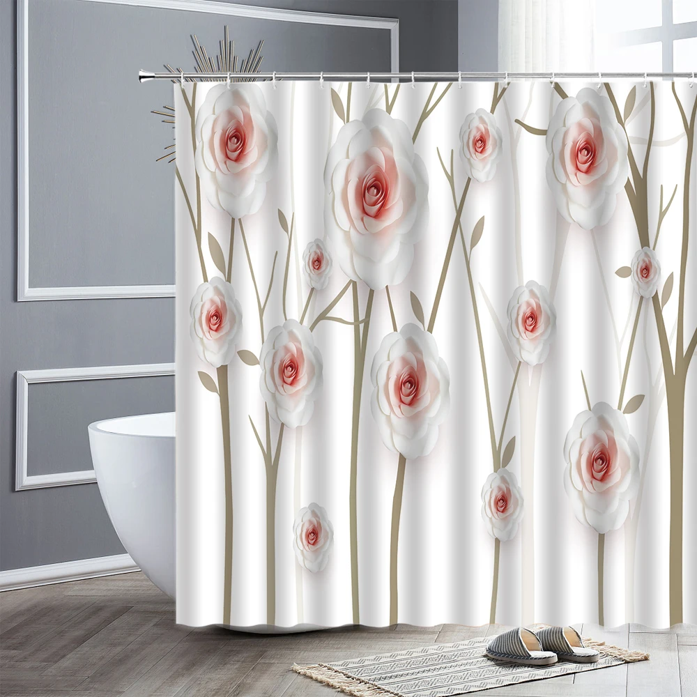 waterproof fabric bathroom decor shower curtain sets rose flower butterfly swan creative home decors bath curtains with hooks free global shipping