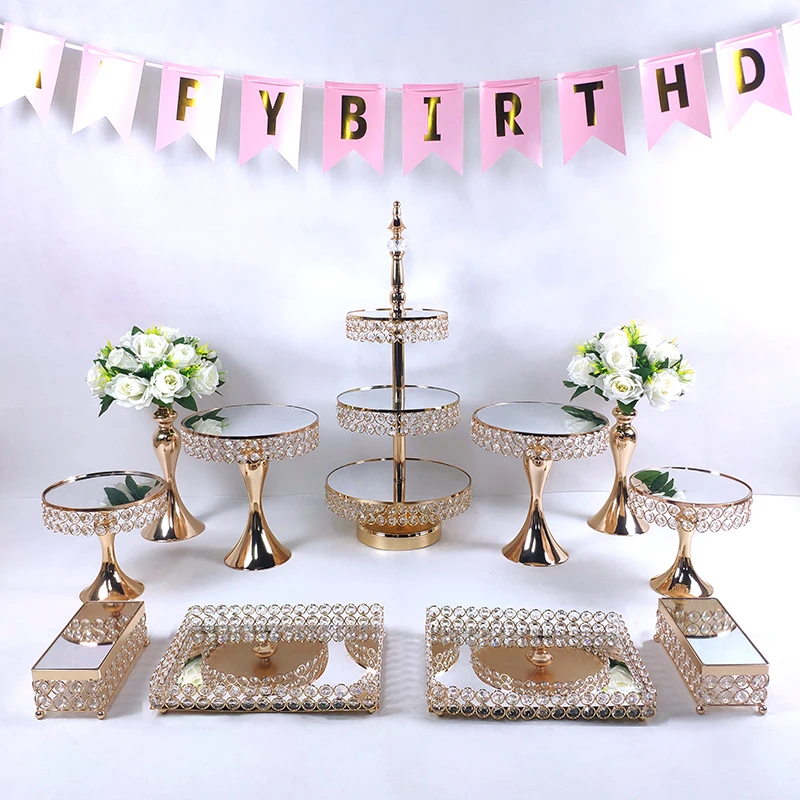 

11PCS Gold Silver Mirror Metal Cake Stand Round Wedding Birthday Party Dessert Cupcake Pedestal Display Plate Home Decor