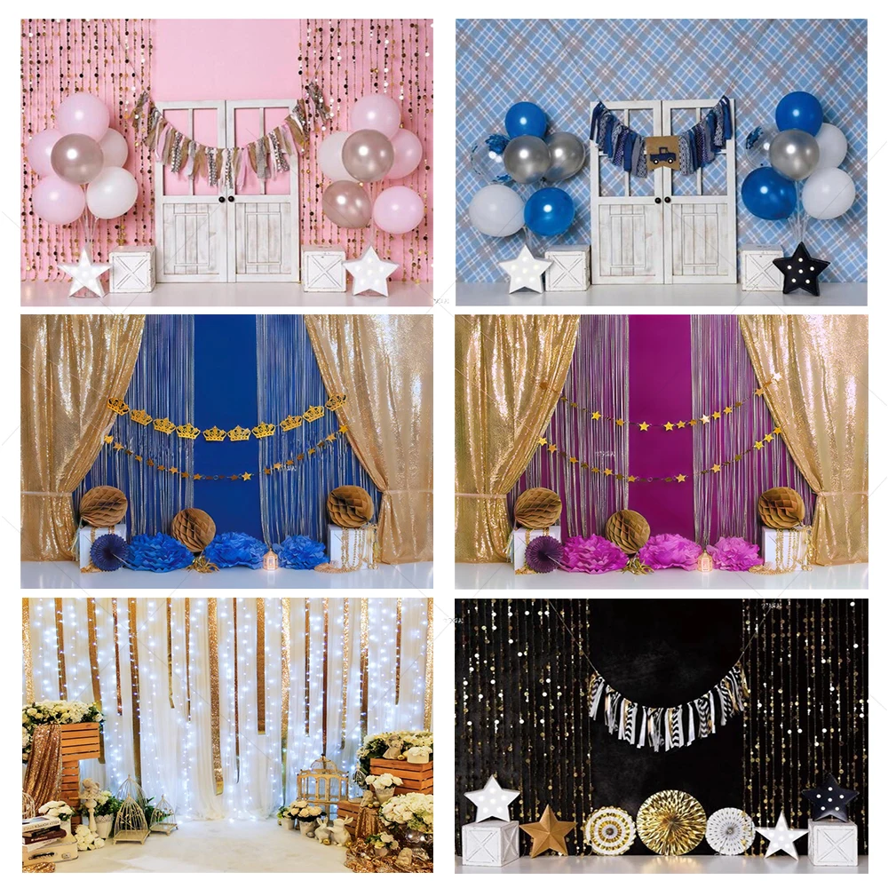 

Boy Girl 1st Birthday Backdrop Photography Background Decoration Cake Smash Baby Shower Newborn Portrait Wood Door Balloon Party
